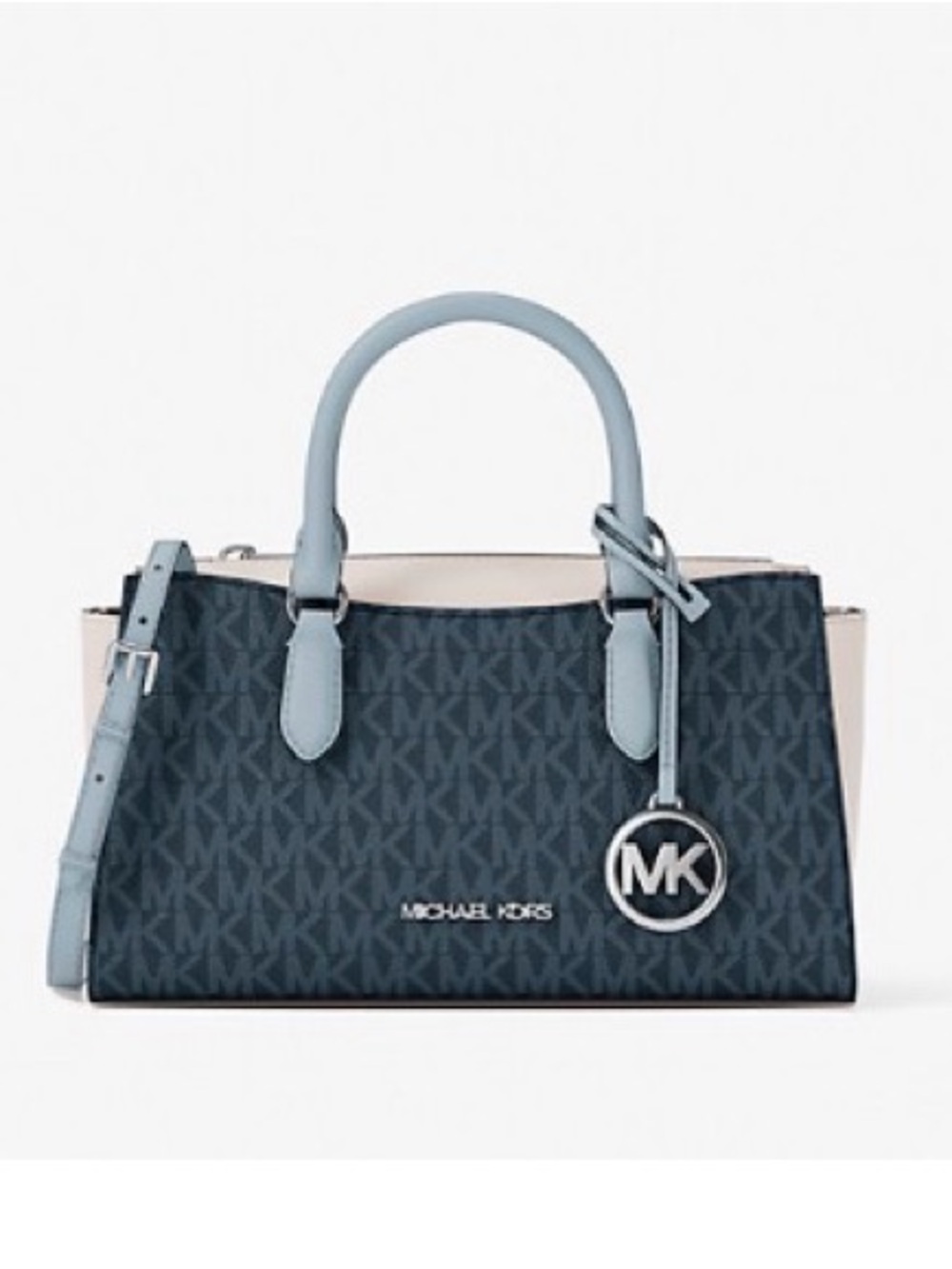 Michael Kors small Arden color-block signature logo messenger in blue/tan NWT